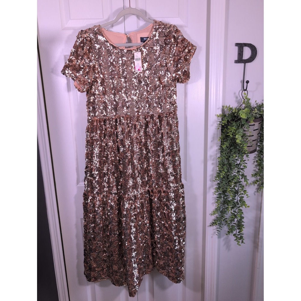 Anthropologie  Maeve Rose Gold Sequin Bernadette Gorgeous NWT Dress Size XS